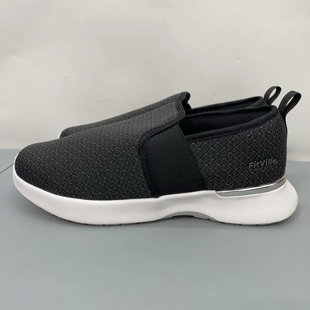 Fitville‎ Slip On Loafers Shoes Comfort Walking Recovery Black Gray Women 8 Wide